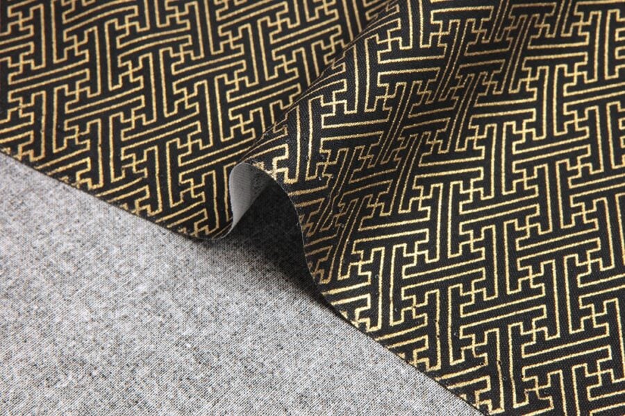 Japanese fabric golden Sayagata black background