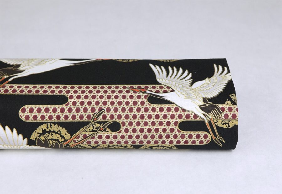 Crane Kagome Seigaiha fabric black background