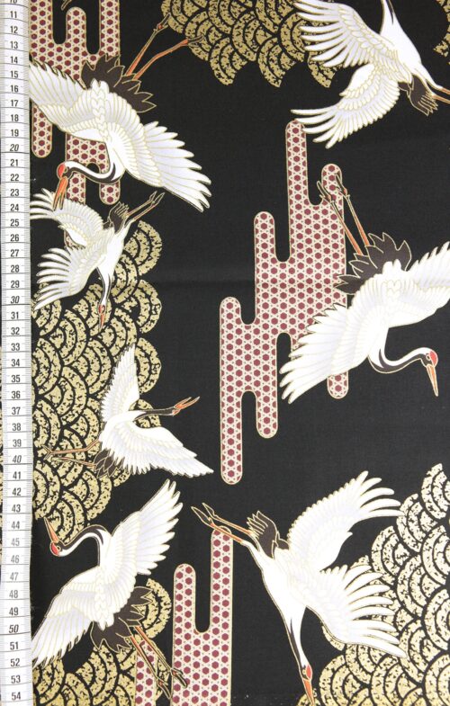 Crane Kagome Seigaiha fabric black background