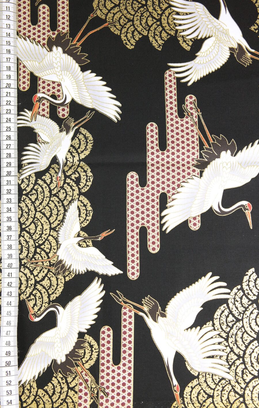 Crane Kagome Seigaiha fabric black background