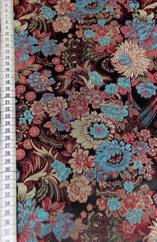Brocade fabric chrysanthemum black background