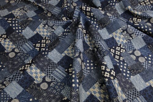 Japanese fabric patchwork style navy blue