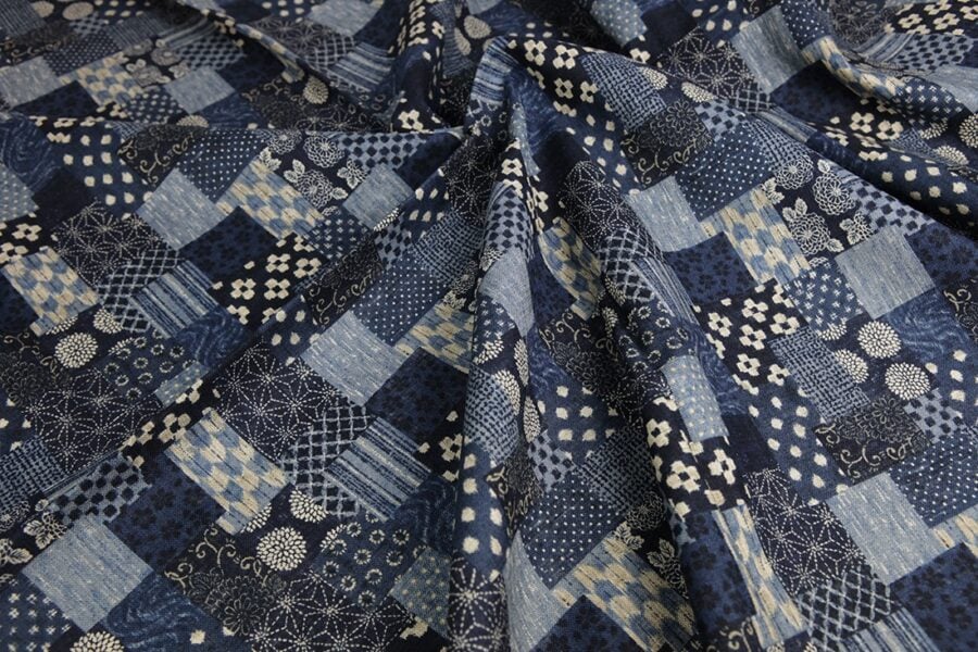Japanese fabric patchwork style navy blue