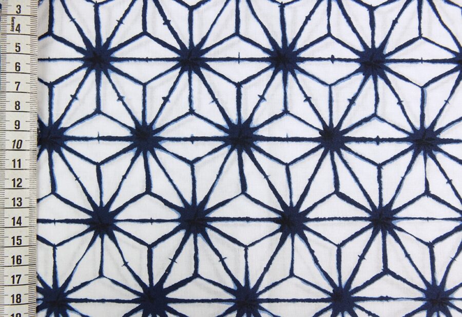 Asanoha Shibori indigo fabric white background