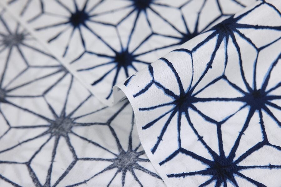 Asanoha Shibori indigo fabric white background