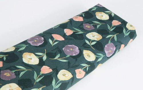 Liberty-style floral cotton lawn green background