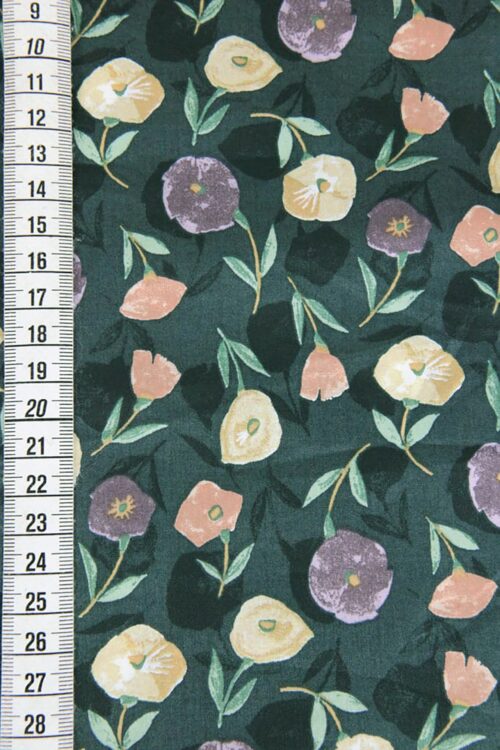 Liberty-style floral cotton lawn green background