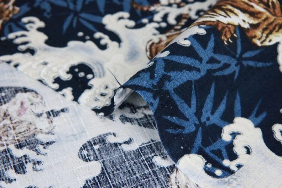 Japanese fabric tiger on blue background