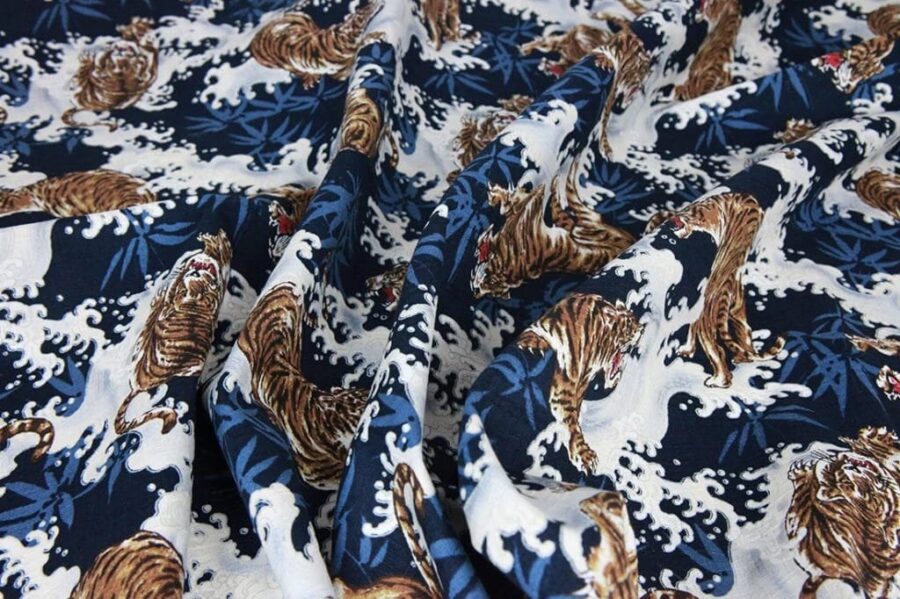 Japanese fabric tiger on blue background