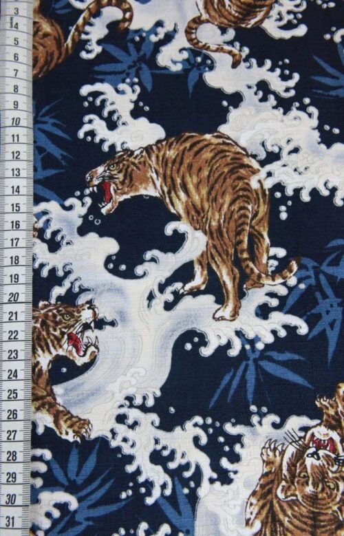 Japanese fabric tiger on blue background