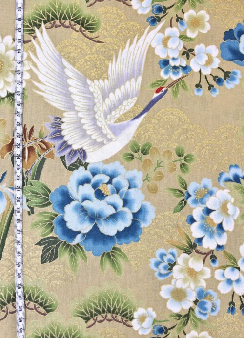Tissu Héron Japonais doré. Japan fabric, Japan textile, Japanese fabric