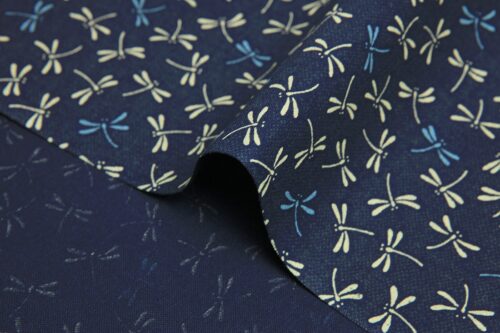 Japanese fabrics dragonflies navy blue background