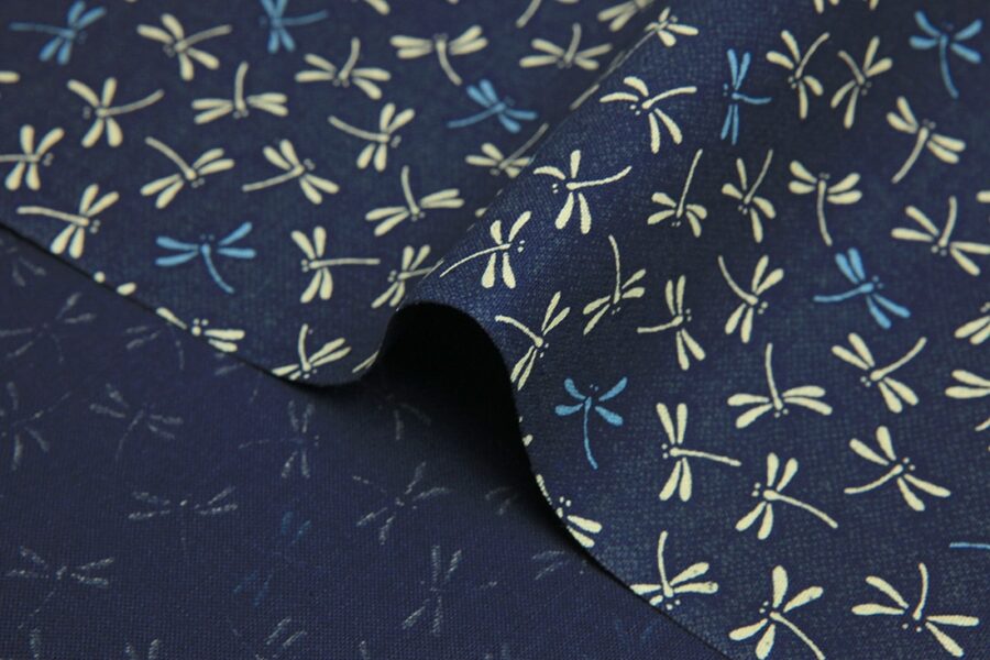Japanese fabrics dragonflies navy blue background