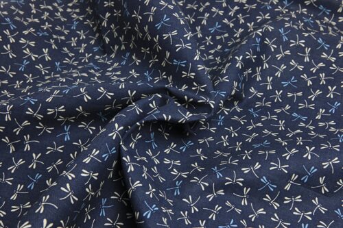 Japanese fabrics dragonflies navy blue background