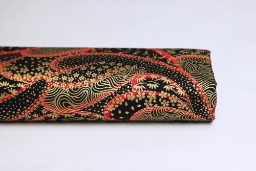Japanese fabric multi gold patterns black background