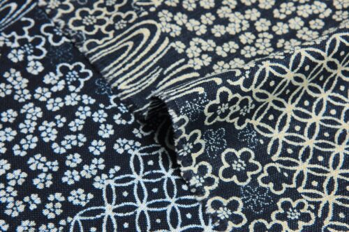 Japanese fabric indigo multiple traditional patterns