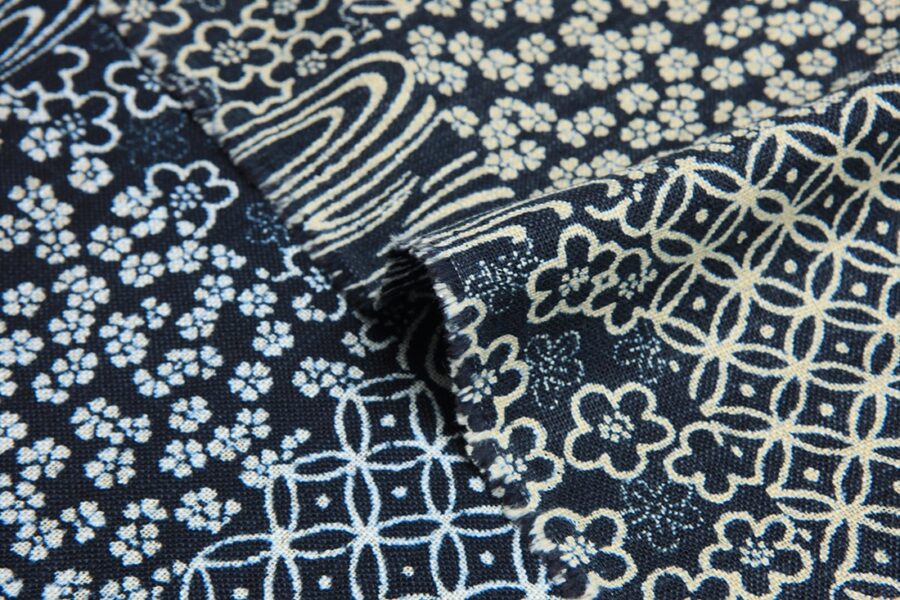 Japanese fabric indigo multiple traditional patterns
