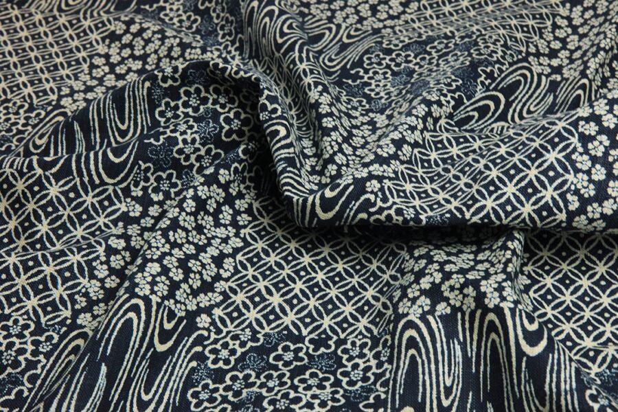 Japanese fabric indigo multiple traditional patterns