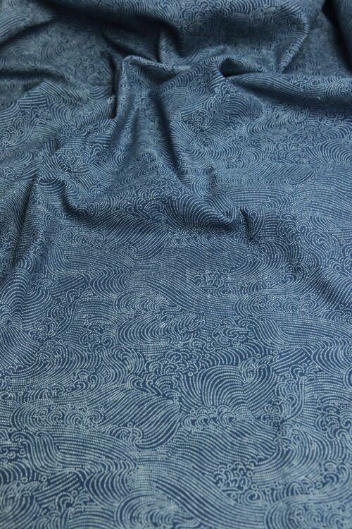 Japanese fabric nami dotted capri blue background
