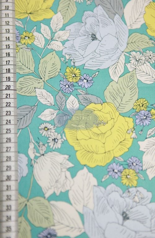 Sevenberry cotton twill flowers turquoise background