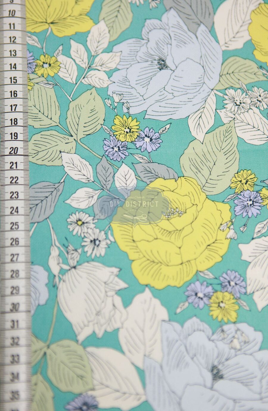Sevenberry cotton twill flowers turquoise background
