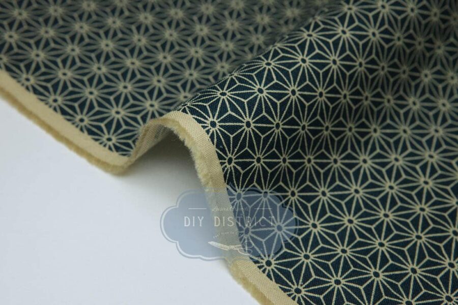 Japanese fabric Asanoha ecru duck blue background