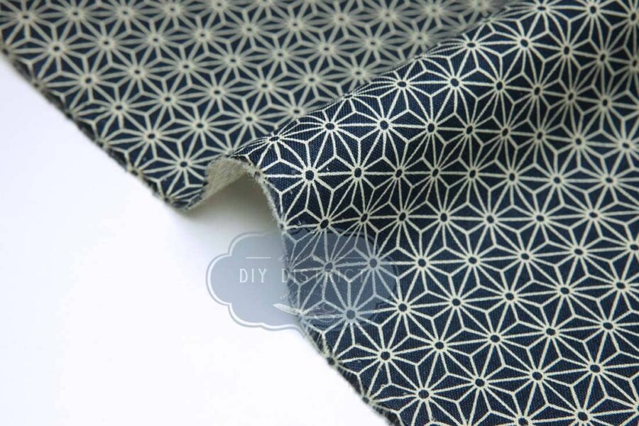 Japanese fabric Asanoha ecru navy blue background
