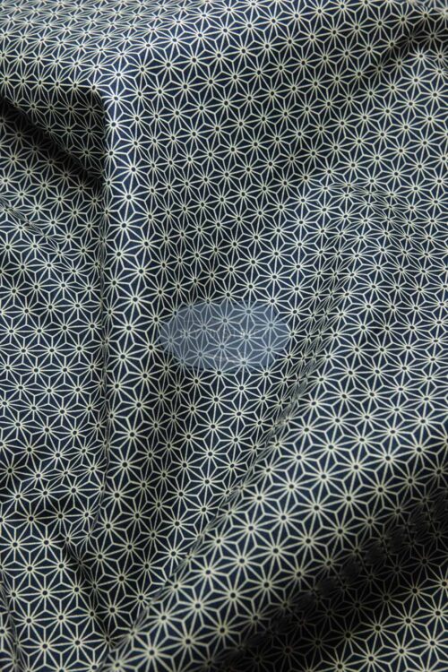 Japanese fabric Asanoha ecru navy blue background
