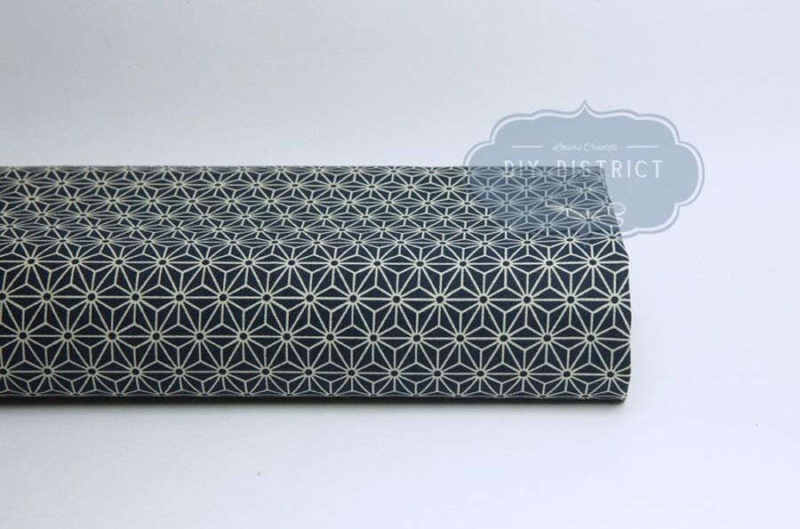 Japanese fabric Asanoha ecru navy blue background