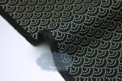 Japanese fabric Seigaiha dotted black background