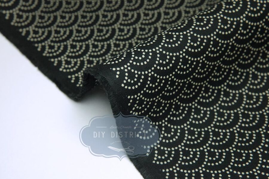 Japanese fabric Seigaiha dotted black background