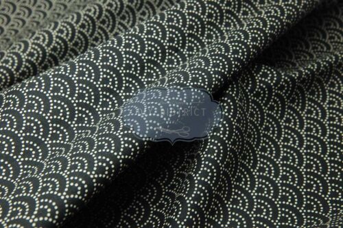 Japanese fabric Seigaiha dotted black background