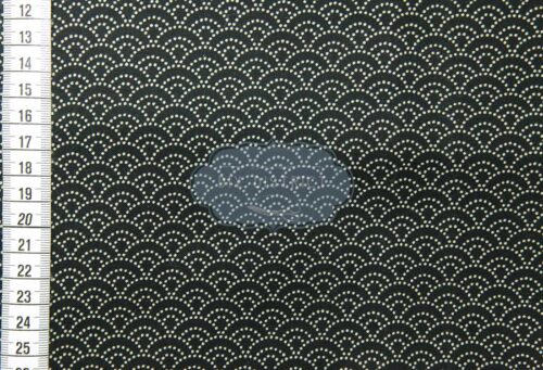 Japanese fabric Seigaiha dotted black background