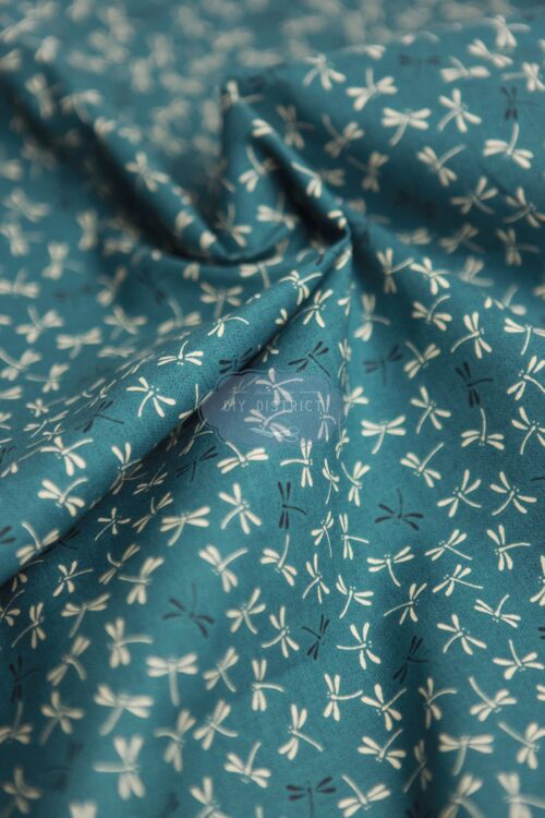 Japanese fabrics dragonflies duck blue background