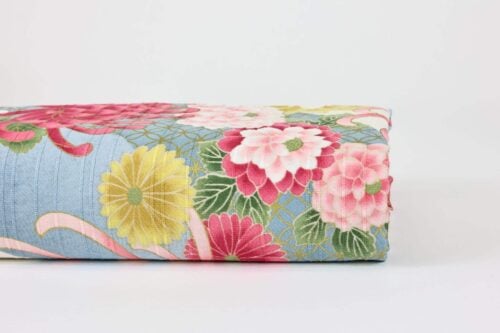 Tissu Chrysanthème Japonais fond bleu ivoire