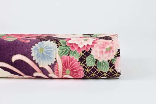 Japanese chrysanthemum cotton fabric purple and ivory pattern