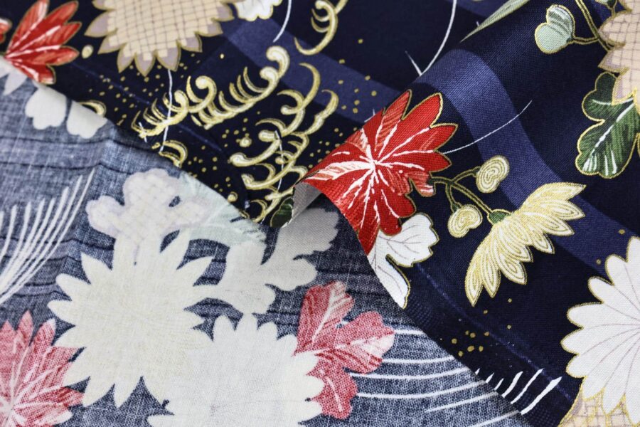 Tissu Hyakka Ryoran Quilt Gate bleu