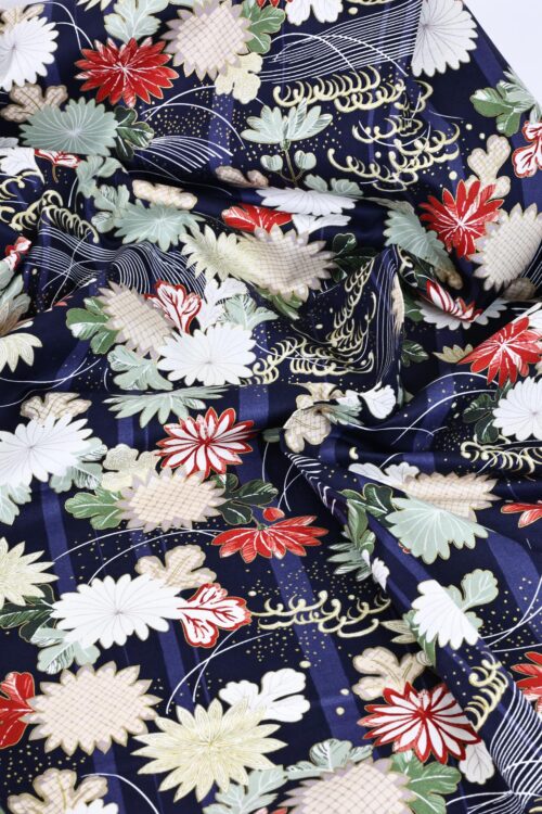 Tissu Hyakka Ryoran Quilt Gate bleu