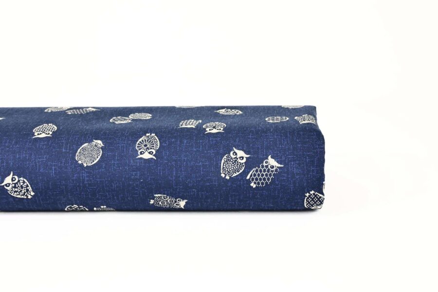 Tissu Japonais Hiboux écru fond bleu marine