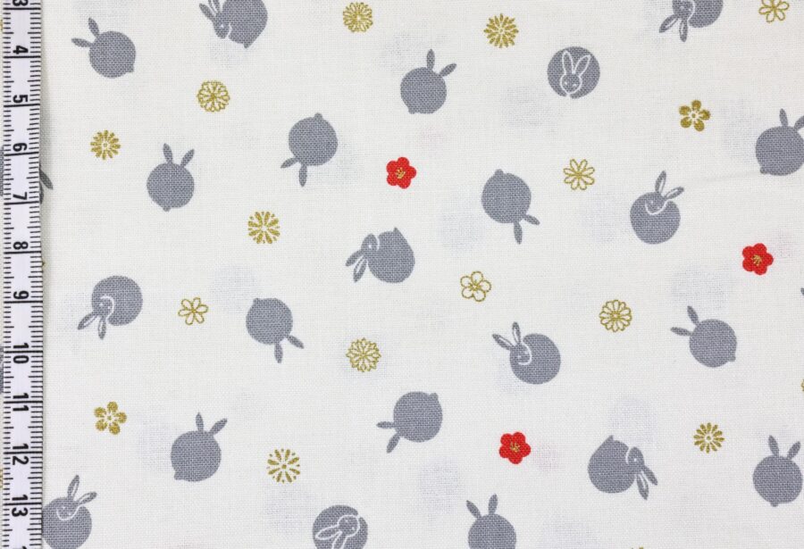 Tissu Japonais Usagi fond blanc