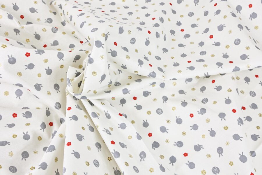 Tissu Japonais Usagi fond blanc
