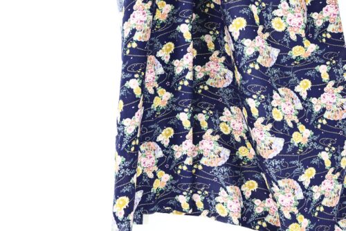 Tissu Japonais éventail kiku botan fond bleu