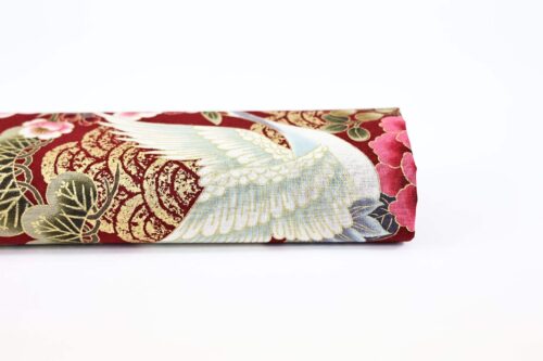 Tissu Héron Japonais doré fond rouge. Golden Heron Japanese fabric