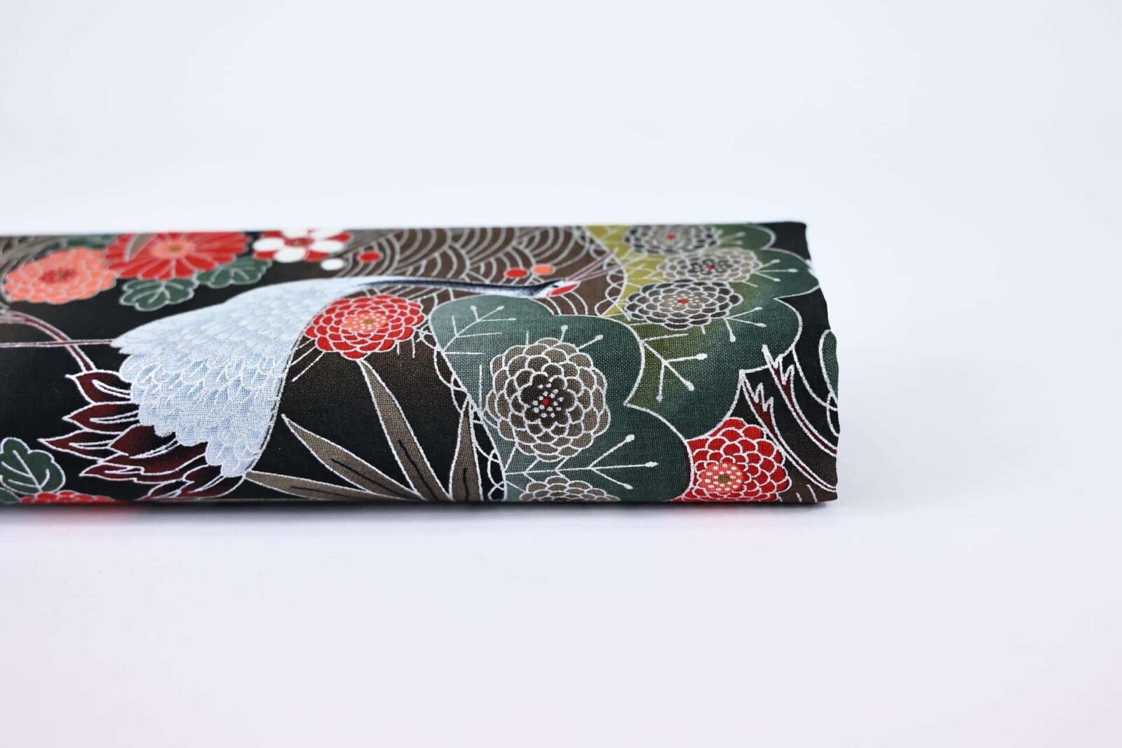Tissu Japonais Grues sur rivière argenté. Japan fabric