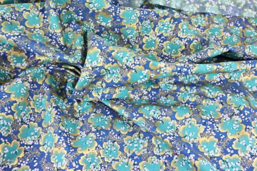 Tissu Japonais Ume turquoise doré fond bleu. Japanese Fabric Golden Turquoise Ume. Japan fabric, Japanese fabrics