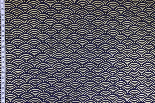 Tissu Seigaiha doré fond bleu marine. Japanese Fabric golden Seigaiha blue navy background