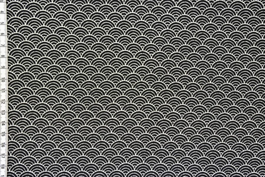 Tissus crêpe Japonais Seikaiha fond noir. Japanese fabrics. Japanese crepe fabric.