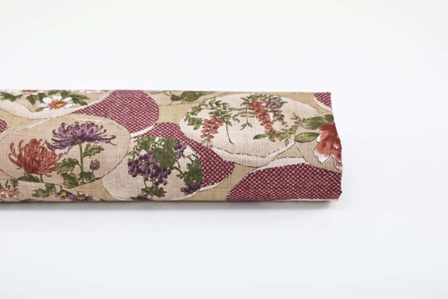 Coton Dobby Kanoko Shibori rouge et Floraux. Japanese fabric