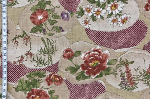 Coton Dobby Kanoko Shibori rouge et Floraux. Japanese fabric