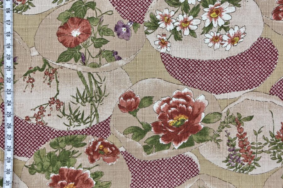 Coton Dobby Kanoko Shibori rouge et Floraux. Japanese fabric